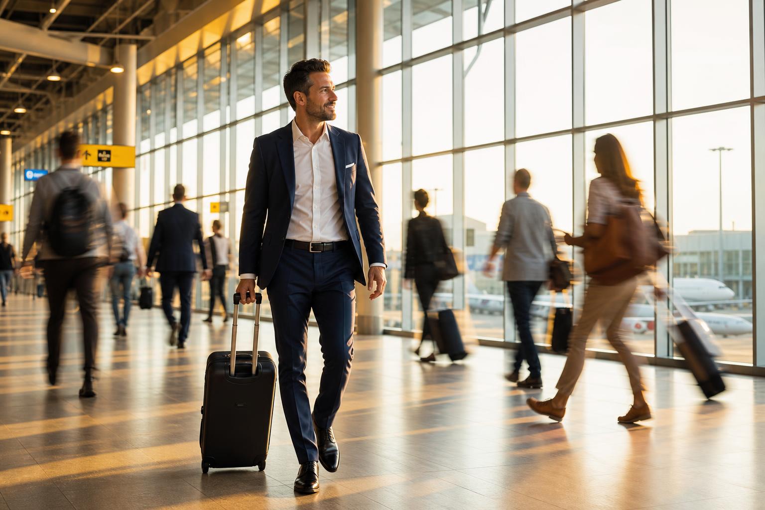 Business traveller in airport lounge